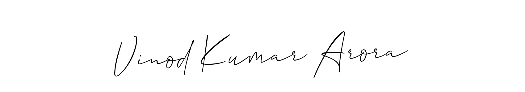 The best way (Allison_Script) to make a short signature is to pick only two or three words in your name. The name Vinod Kumar Arora include a total of six letters. For converting this name. Vinod Kumar Arora signature style 2 images and pictures png