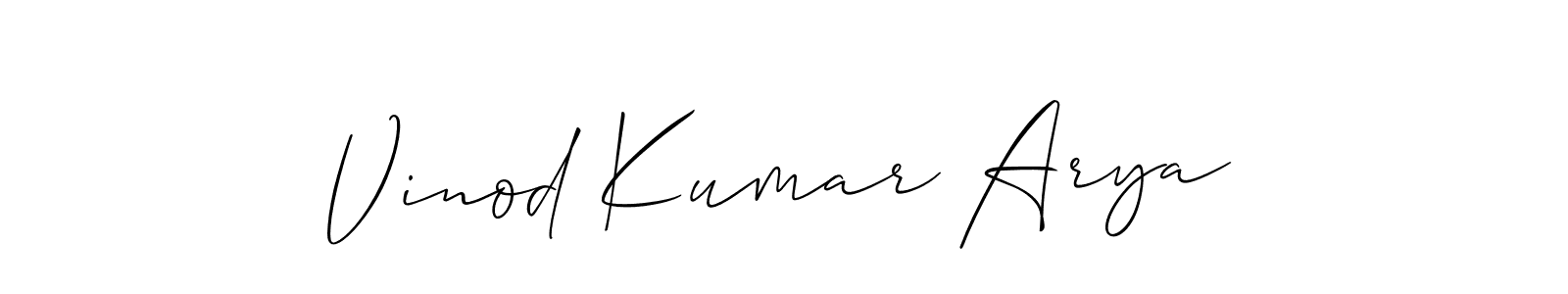 Make a beautiful signature design for name Vinod Kumar Arya. With this signature (Allison_Script) style, you can create a handwritten signature for free. Vinod Kumar Arya signature style 2 images and pictures png