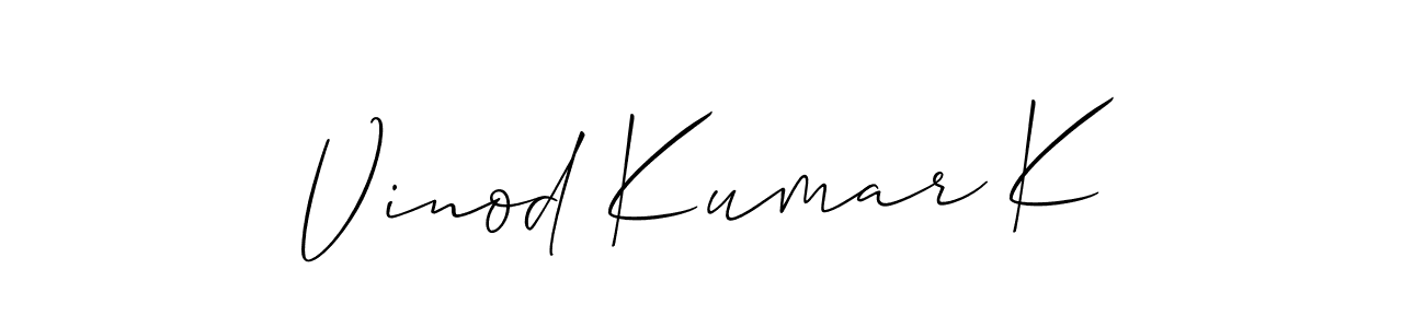 Also we have Vinod Kumar K name is the best signature style. Create professional handwritten signature collection using Allison_Script autograph style. Vinod Kumar K signature style 2 images and pictures png