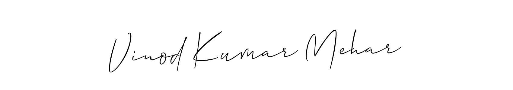 You should practise on your own different ways (Allison_Script) to write your name (Vinod Kumar Mehar) in signature. don't let someone else do it for you. Vinod Kumar Mehar signature style 2 images and pictures png