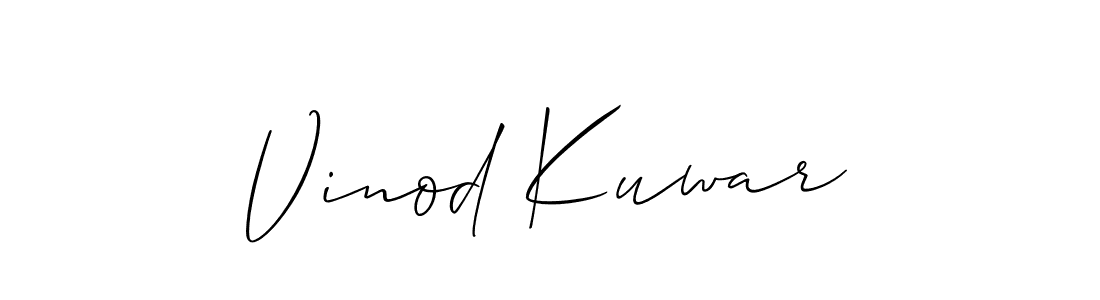 The best way (Allison_Script) to make a short signature is to pick only two or three words in your name. The name Vinod Kuwar include a total of six letters. For converting this name. Vinod Kuwar signature style 2 images and pictures png