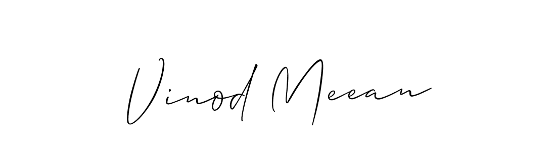 The best way (Allison_Script) to make a short signature is to pick only two or three words in your name. The name Vinod Meean include a total of six letters. For converting this name. Vinod Meean signature style 2 images and pictures png