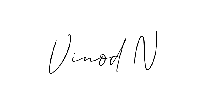 if you are searching for the best signature style for your name Vinod N. so please give up your signature search. here we have designed multiple signature styles  using Allison_Script. Vinod N signature style 2 images and pictures png