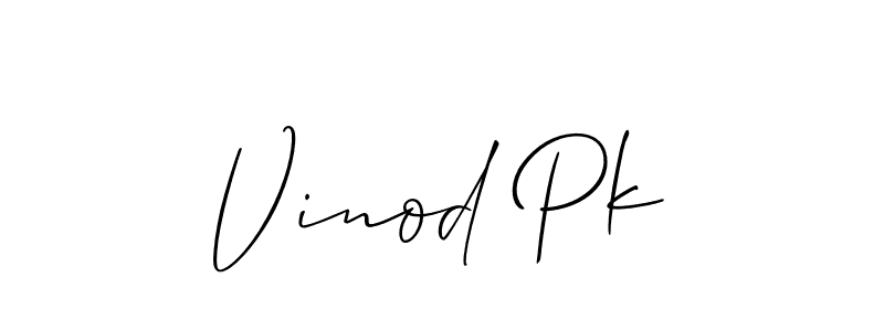 Create a beautiful signature design for name Vinod Pk. With this signature (Allison_Script) fonts, you can make a handwritten signature for free. Vinod Pk signature style 2 images and pictures png