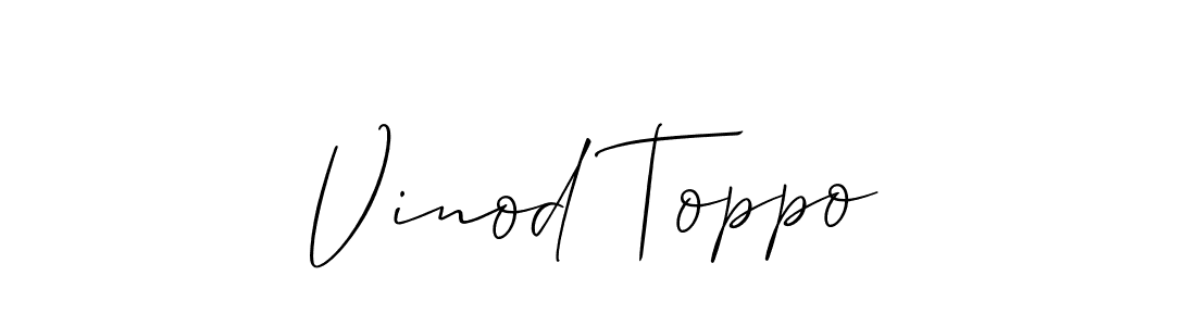 The best way (Allison_Script) to make a short signature is to pick only two or three words in your name. The name Vinod Toppo include a total of six letters. For converting this name. Vinod Toppo signature style 2 images and pictures png