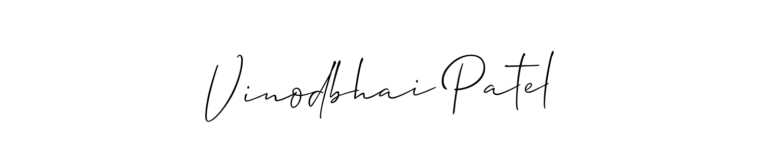 The best way (Allison_Script) to make a short signature is to pick only two or three words in your name. The name Vinodbhai Patel include a total of six letters. For converting this name. Vinodbhai Patel signature style 2 images and pictures png