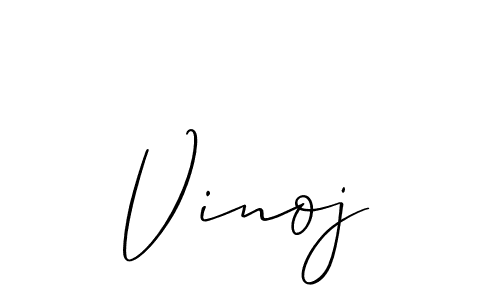 Use a signature maker to create a handwritten signature online. With this signature software, you can design (Allison_Script) your own signature for name Vinoj. Vinoj signature style 2 images and pictures png