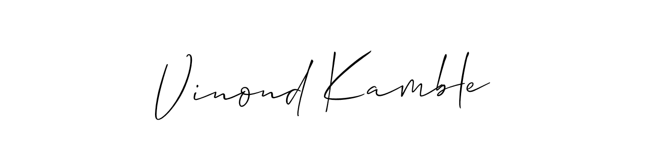 Allison_Script is a professional signature style that is perfect for those who want to add a touch of class to their signature. It is also a great choice for those who want to make their signature more unique. Get Vinond Kamble name to fancy signature for free. Vinond Kamble signature style 2 images and pictures png