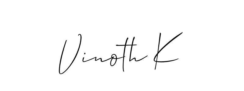 Create a beautiful signature design for name Vinoth K. With this signature (Allison_Script) fonts, you can make a handwritten signature for free. Vinoth K signature style 2 images and pictures png