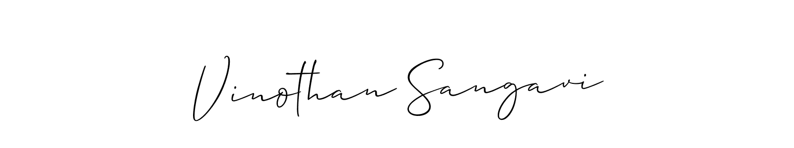 Allison_Script is a professional signature style that is perfect for those who want to add a touch of class to their signature. It is also a great choice for those who want to make their signature more unique. Get Vinothan Sangavi name to fancy signature for free. Vinothan Sangavi signature style 2 images and pictures png
