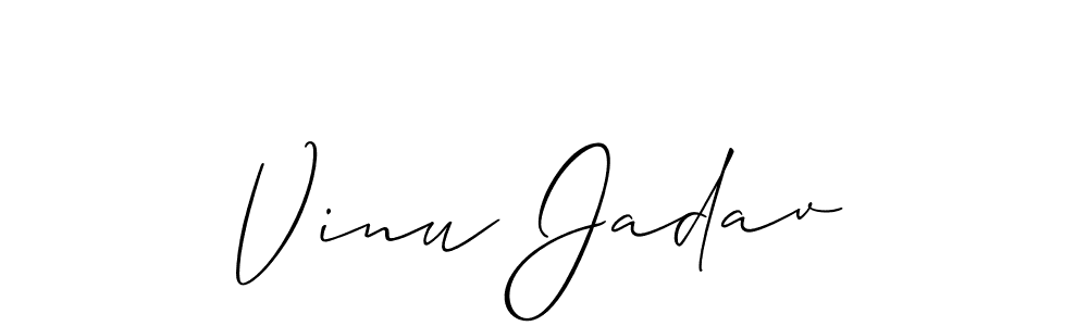 Make a beautiful signature design for name Vinu Jadav. With this signature (Allison_Script) style, you can create a handwritten signature for free. Vinu Jadav signature style 2 images and pictures png