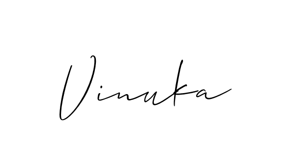 Use a signature maker to create a handwritten signature online. With this signature software, you can design (Allison_Script) your own signature for name Vinuka. Vinuka signature style 2 images and pictures png