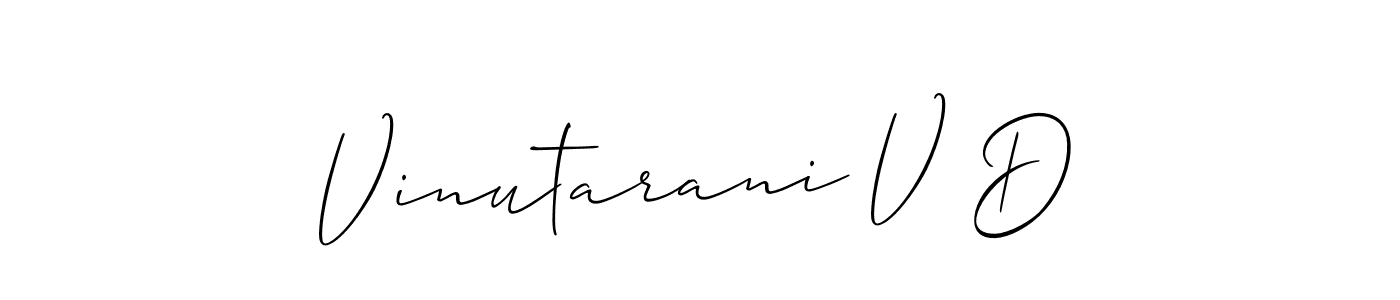 This is the best signature style for the Vinutarani V D name. Also you like these signature font (Allison_Script). Mix name signature. Vinutarani V D signature style 2 images and pictures png