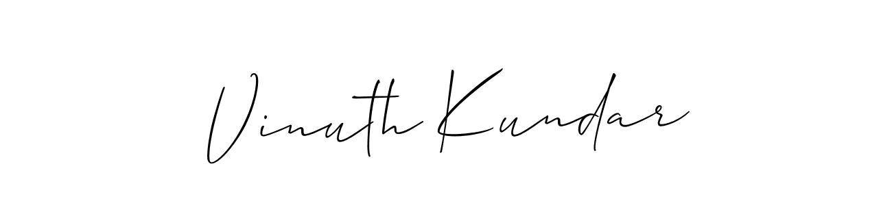 Also You can easily find your signature by using the search form. We will create Vinuth Kundar name handwritten signature images for you free of cost using Allison_Script sign style. Vinuth Kundar signature style 2 images and pictures png