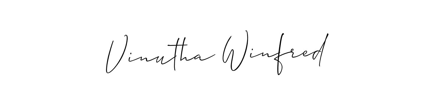 The best way (Allison_Script) to make a short signature is to pick only two or three words in your name. The name Vinutha Winfred include a total of six letters. For converting this name. Vinutha Winfred signature style 2 images and pictures png