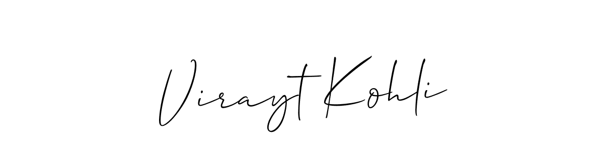 Allison_Script is a professional signature style that is perfect for those who want to add a touch of class to their signature. It is also a great choice for those who want to make their signature more unique. Get Virayt Kohli name to fancy signature for free. Virayt Kohli signature style 2 images and pictures png