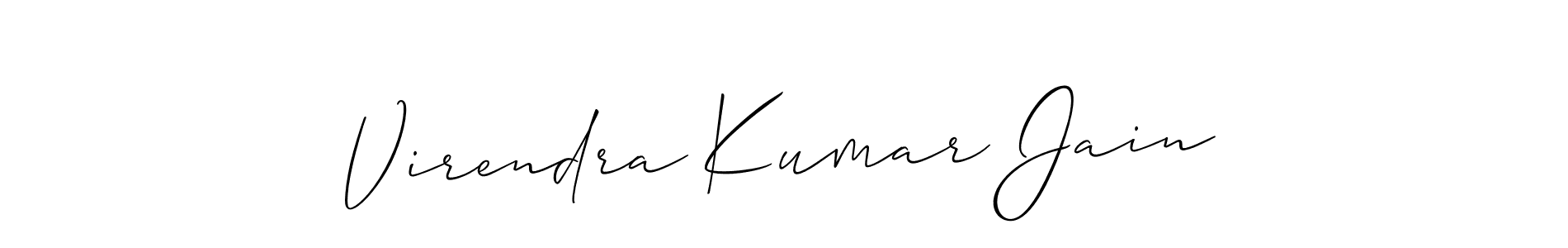 The best way (Allison_Script) to make a short signature is to pick only two or three words in your name. The name Virendra Kumar Jain include a total of six letters. For converting this name. Virendra Kumar Jain signature style 2 images and pictures png