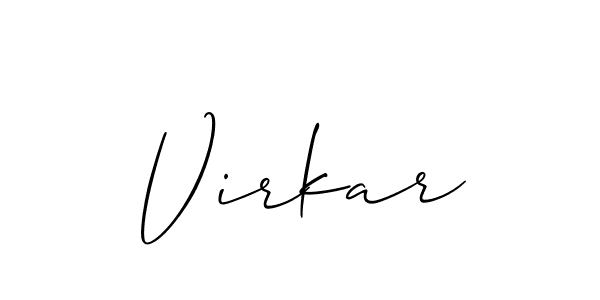 The best way (Allison_Script) to make a short signature is to pick only two or three words in your name. The name Virkar include a total of six letters. For converting this name. Virkar signature style 2 images and pictures png