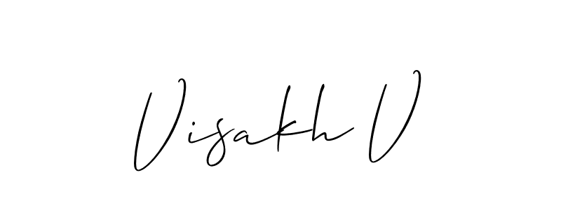 if you are searching for the best signature style for your name Visakh V. so please give up your signature search. here we have designed multiple signature styles  using Allison_Script. Visakh V signature style 2 images and pictures png