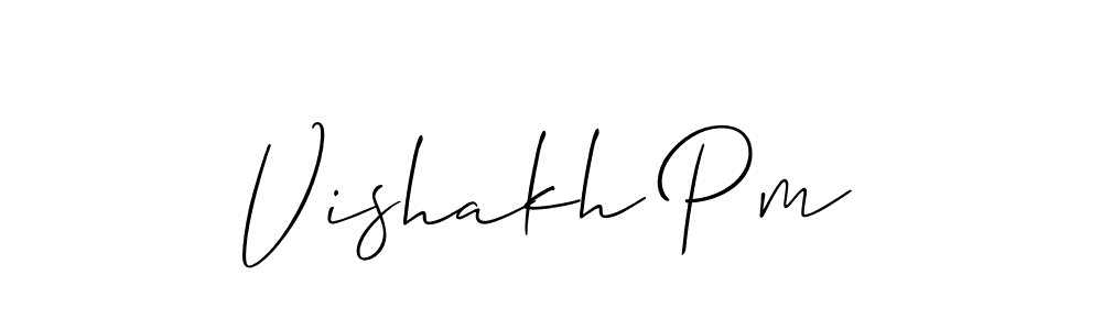 The best way (Allison_Script) to make a short signature is to pick only two or three words in your name. The name Vishakh Pm include a total of six letters. For converting this name. Vishakh Pm signature style 2 images and pictures png