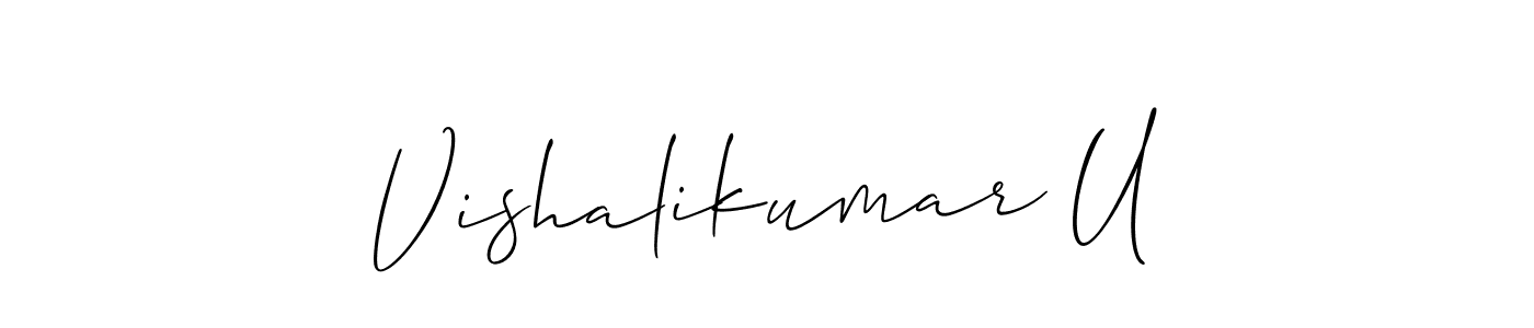Allison_Script is a professional signature style that is perfect for those who want to add a touch of class to their signature. It is also a great choice for those who want to make their signature more unique. Get Vishalikumar U name to fancy signature for free. Vishalikumar U signature style 2 images and pictures png