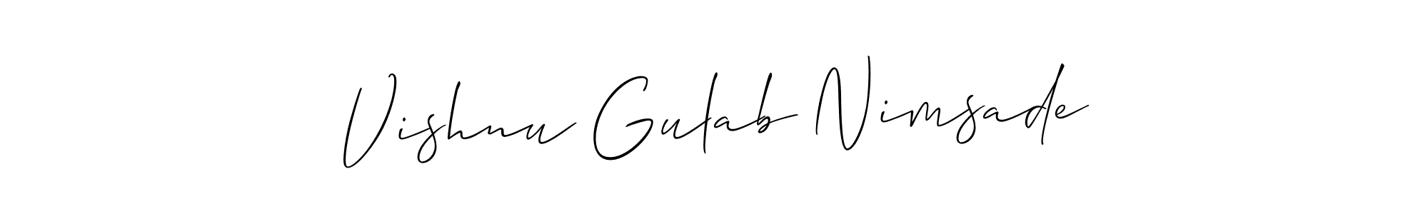 Also You can easily find your signature by using the search form. We will create Vishnu Gulab Nimsade name handwritten signature images for you free of cost using Allison_Script sign style. Vishnu Gulab Nimsade signature style 2 images and pictures png