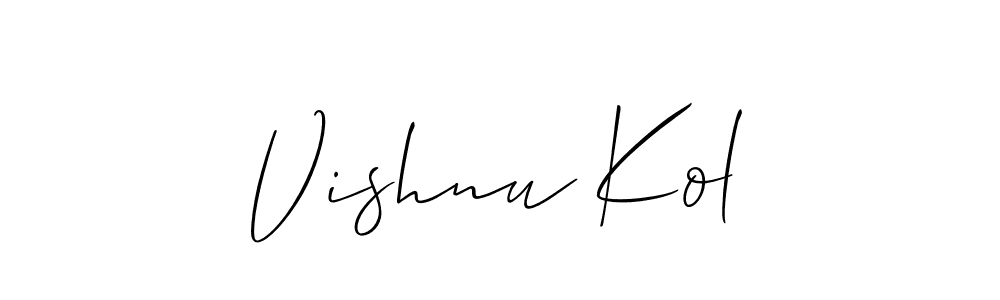 Also You can easily find your signature by using the search form. We will create Vishnu Kol name handwritten signature images for you free of cost using Allison_Script sign style. Vishnu Kol signature style 2 images and pictures png