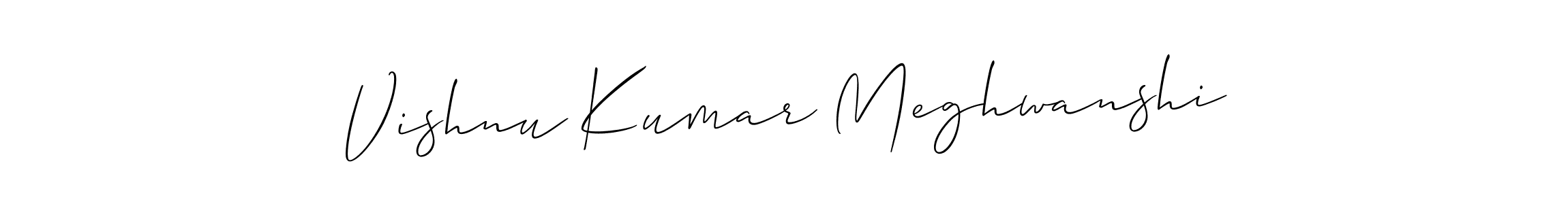 Allison_Script is a professional signature style that is perfect for those who want to add a touch of class to their signature. It is also a great choice for those who want to make their signature more unique. Get Vishnu Kumar Meghwanshi name to fancy signature for free. Vishnu Kumar Meghwanshi signature style 2 images and pictures png