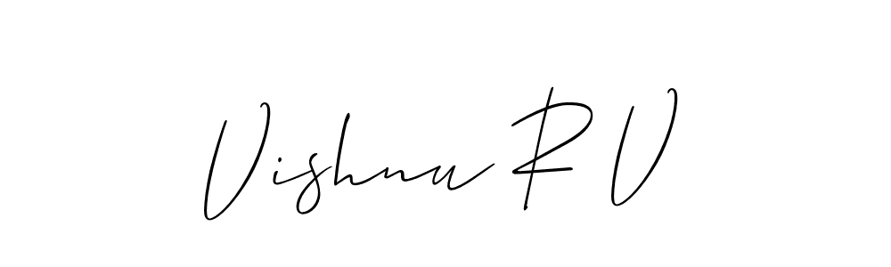 The best way (Allison_Script) to make a short signature is to pick only two or three words in your name. The name Vishnu R V include a total of six letters. For converting this name. Vishnu R V signature style 2 images and pictures png