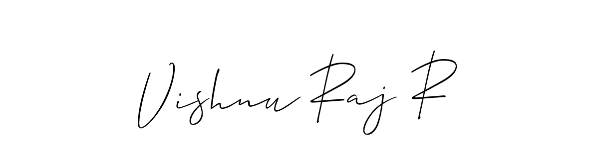 The best way (Allison_Script) to make a short signature is to pick only two or three words in your name. The name Vishnu Raj R include a total of six letters. For converting this name. Vishnu Raj R signature style 2 images and pictures png