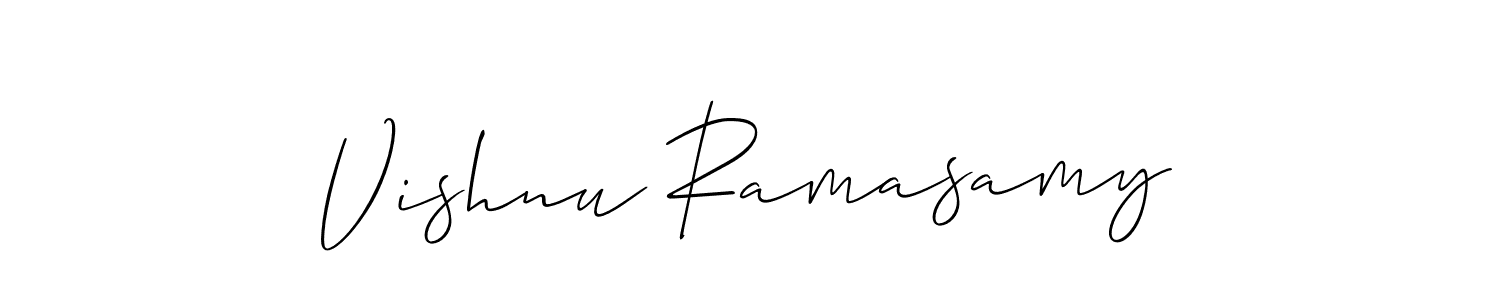 Also You can easily find your signature by using the search form. We will create Vishnu Ramasamy name handwritten signature images for you free of cost using Allison_Script sign style. Vishnu Ramasamy signature style 2 images and pictures png