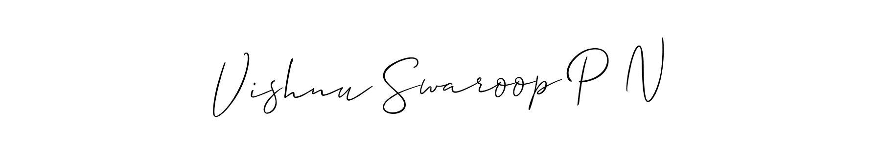 Use a signature maker to create a handwritten signature online. With this signature software, you can design (Allison_Script) your own signature for name Vishnu Swaroop P N. Vishnu Swaroop P N signature style 2 images and pictures png