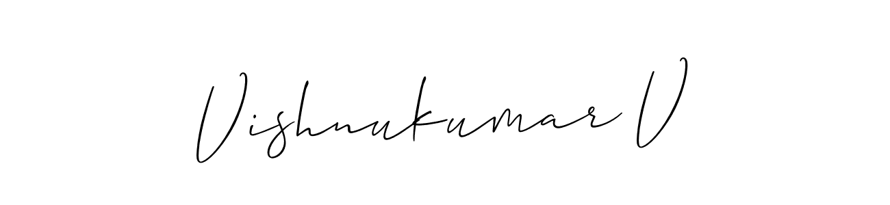 How to make Vishnukumar V name signature. Use Allison_Script style for creating short signs online. This is the latest handwritten sign. Vishnukumar V signature style 2 images and pictures png