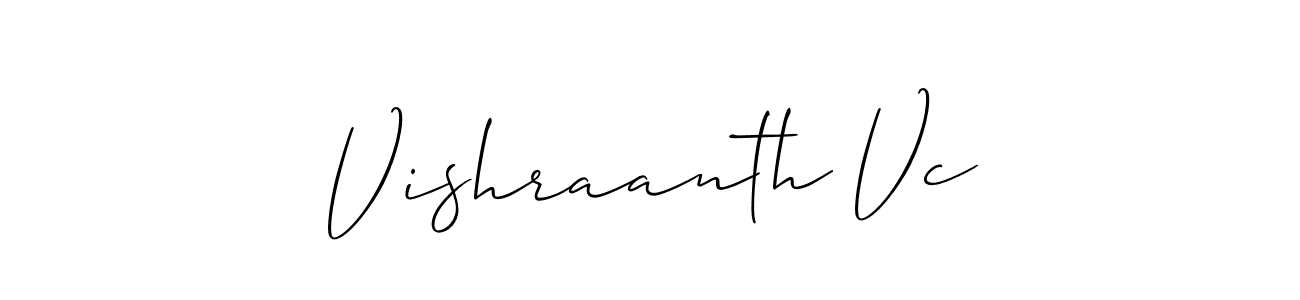 Allison_Script is a professional signature style that is perfect for those who want to add a touch of class to their signature. It is also a great choice for those who want to make their signature more unique. Get Vishraanth Vc name to fancy signature for free. Vishraanth Vc signature style 2 images and pictures png