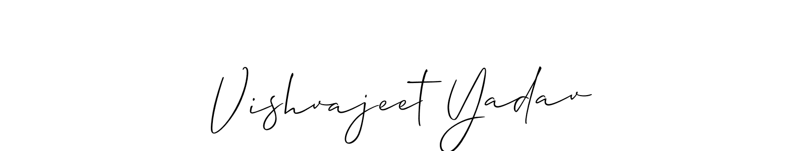 Allison_Script is a professional signature style that is perfect for those who want to add a touch of class to their signature. It is also a great choice for those who want to make their signature more unique. Get Vishvajeet Yadav name to fancy signature for free. Vishvajeet Yadav signature style 2 images and pictures png