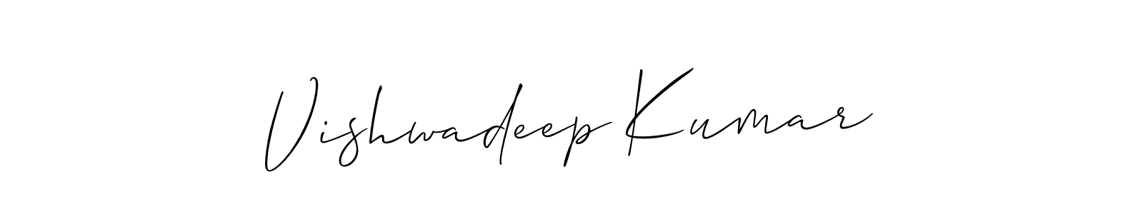 Allison_Script is a professional signature style that is perfect for those who want to add a touch of class to their signature. It is also a great choice for those who want to make their signature more unique. Get Vishwadeep Kumar name to fancy signature for free. Vishwadeep Kumar signature style 2 images and pictures png