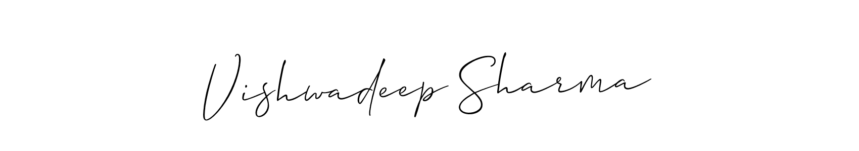 The best way (Allison_Script) to make a short signature is to pick only two or three words in your name. The name Vishwadeep Sharma include a total of six letters. For converting this name. Vishwadeep Sharma signature style 2 images and pictures png