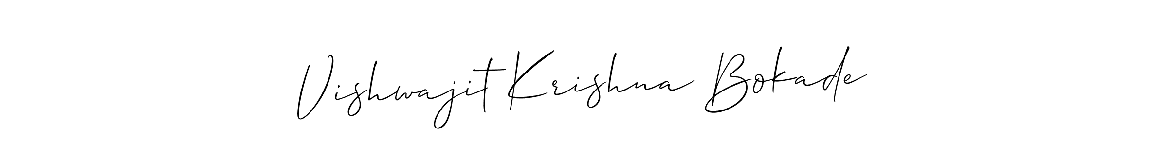 The best way (Allison_Script) to make a short signature is to pick only two or three words in your name. The name Vishwajit Krishna Bokade include a total of six letters. For converting this name. Vishwajit Krishna Bokade signature style 2 images and pictures png