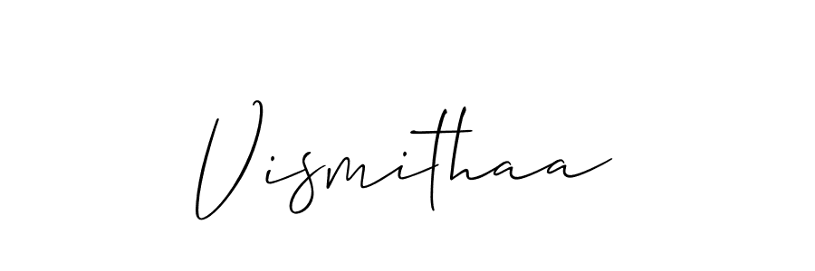 Allison_Script is a professional signature style that is perfect for those who want to add a touch of class to their signature. It is also a great choice for those who want to make their signature more unique. Get Vismithaa name to fancy signature for free. Vismithaa signature style 2 images and pictures png