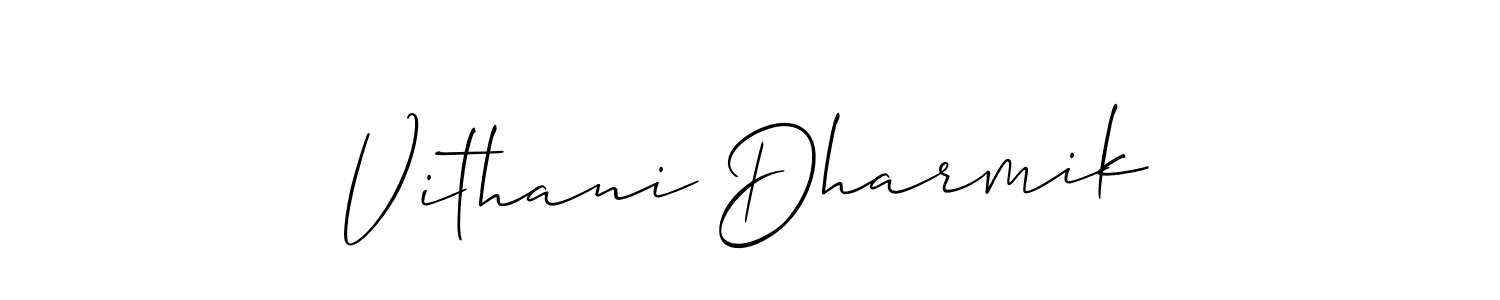 Also we have Vithani Dharmik name is the best signature style. Create professional handwritten signature collection using Allison_Script autograph style. Vithani Dharmik signature style 2 images and pictures png