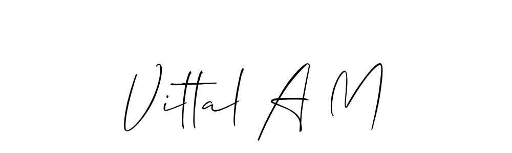 How to make Vittal A M name signature. Use Allison_Script style for creating short signs online. This is the latest handwritten sign. Vittal A M signature style 2 images and pictures png