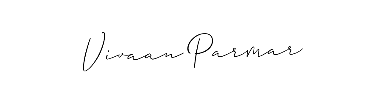The best way (Allison_Script) to make a short signature is to pick only two or three words in your name. The name Vivaan Parmar include a total of six letters. For converting this name. Vivaan Parmar signature style 2 images and pictures png