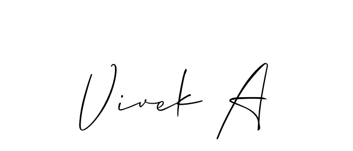 Also You can easily find your signature by using the search form. We will create Vivek A name handwritten signature images for you free of cost using Allison_Script sign style. Vivek A signature style 2 images and pictures png