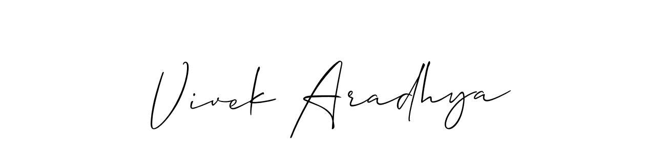 Allison_Script is a professional signature style that is perfect for those who want to add a touch of class to their signature. It is also a great choice for those who want to make their signature more unique. Get Vivek Aradhya name to fancy signature for free. Vivek Aradhya signature style 2 images and pictures png