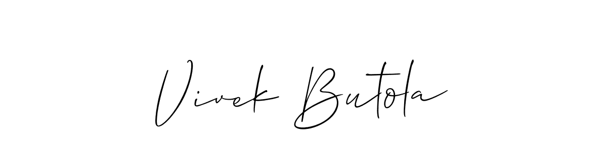 The best way (Allison_Script) to make a short signature is to pick only two or three words in your name. The name Vivek Butola include a total of six letters. For converting this name. Vivek Butola signature style 2 images and pictures png