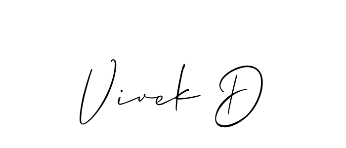 Also You can easily find your signature by using the search form. We will create Vivek D name handwritten signature images for you free of cost using Allison_Script sign style. Vivek D signature style 2 images and pictures png