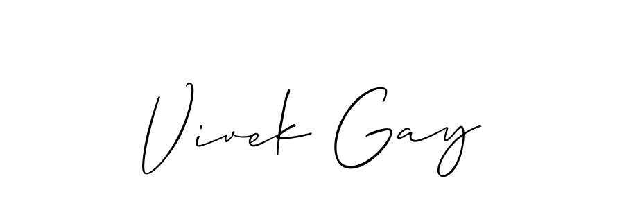 Vivek Gay stylish signature style. Best Handwritten Sign (Allison_Script) for my name. Handwritten Signature Collection Ideas for my name Vivek Gay. Vivek Gay signature style 2 images and pictures png