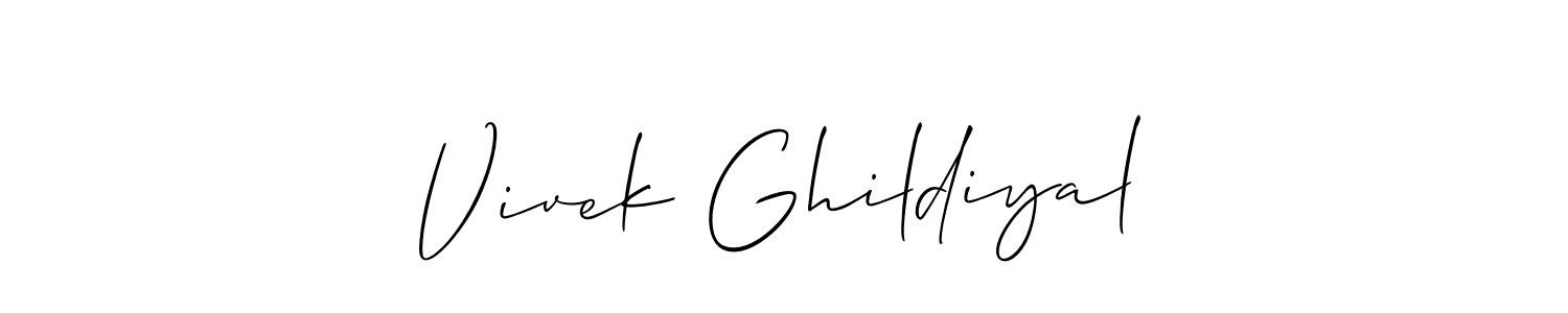 You should practise on your own different ways (Allison_Script) to write your name (Vivek Ghildiyal) in signature. don't let someone else do it for you. Vivek Ghildiyal signature style 2 images and pictures png