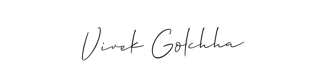 How to make Vivek Golchha name signature. Use Allison_Script style for creating short signs online. This is the latest handwritten sign. Vivek Golchha signature style 2 images and pictures png
