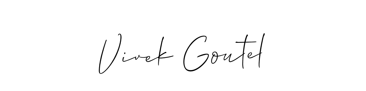 Also You can easily find your signature by using the search form. We will create Vivek Goutel name handwritten signature images for you free of cost using Allison_Script sign style. Vivek Goutel signature style 2 images and pictures png